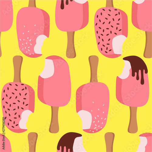 A lot of ice cream hand drawn overlapping background. Colorful seamless pattern vector with food. Decorative cute wallpaper, good for printing