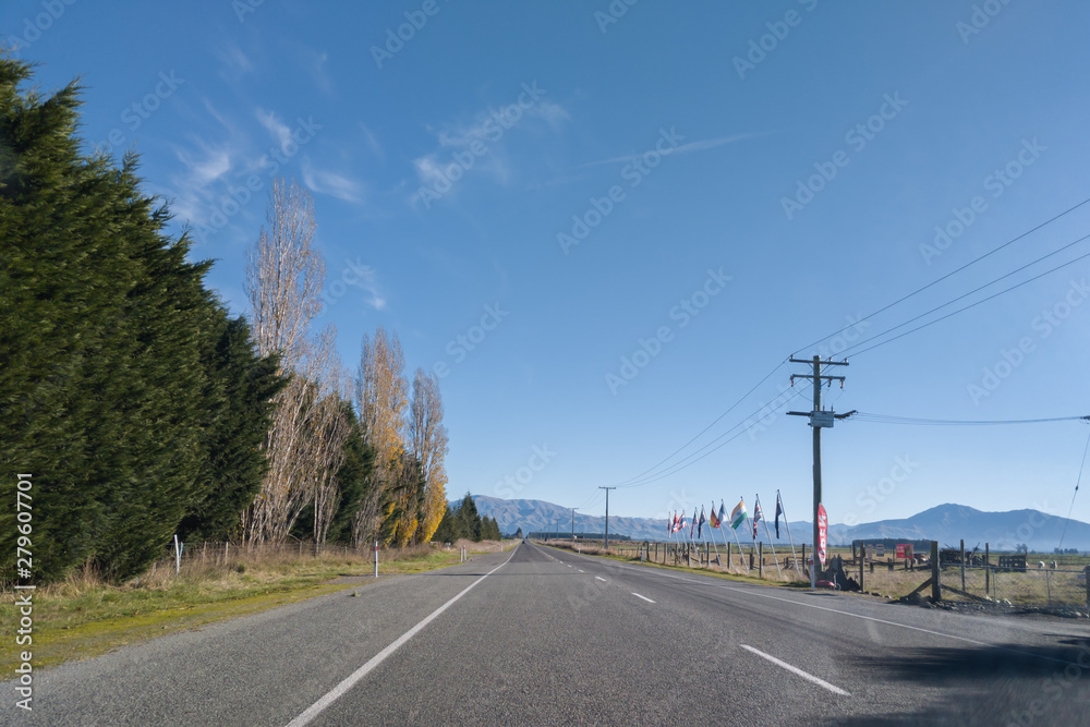 View of Southern Alps mountain range from the road, New Zealand