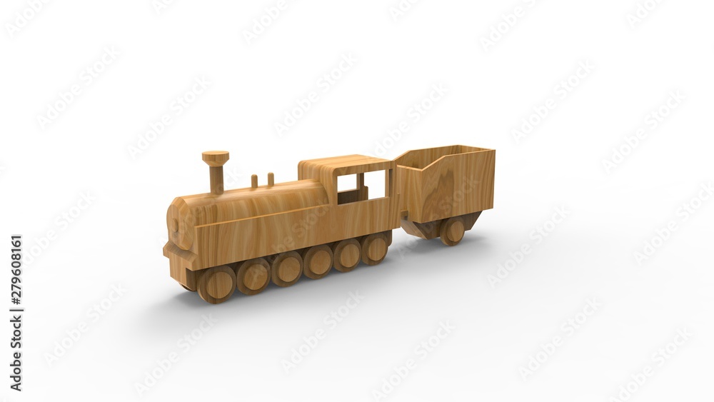 Obraz premium 3d rendering of a toy locomotive isolated in white studio background