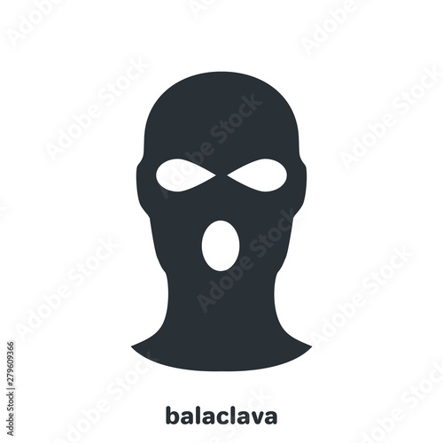 flat vector image on white background, black balaclava icon, man hiding his face