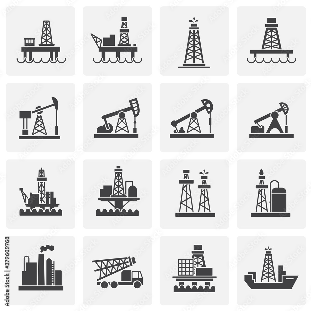 Oil rig related icons set on background for graphic and web design. Simple illustration. Internet concept symbol for website button or mobile app.