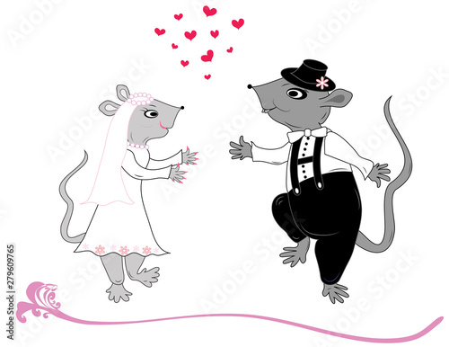 A metaphor for the funny wedding wish of newlyweds mice while da