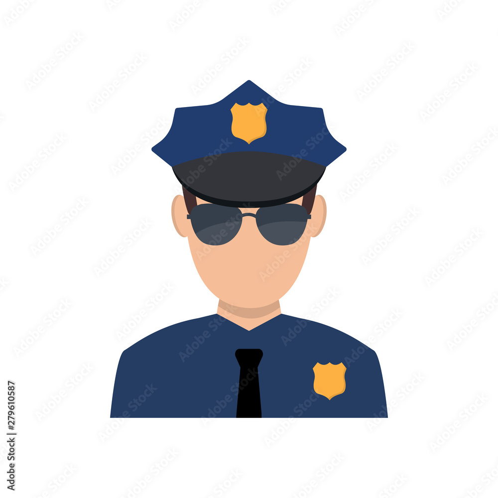 Police officer avatar illustration. Trendy policeman icon in flat style.