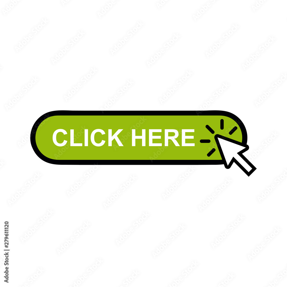 Click here button with arrow pointer clicking icon. Click here