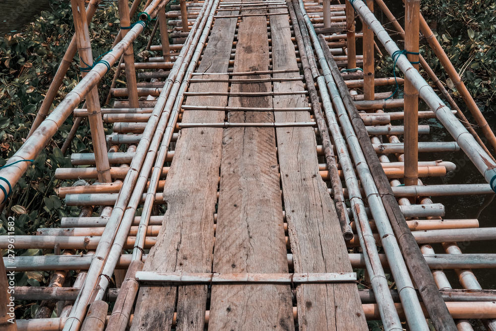 wooden bridge footbridge walkway crossing river wooden bridge footbridge walkway crossing river