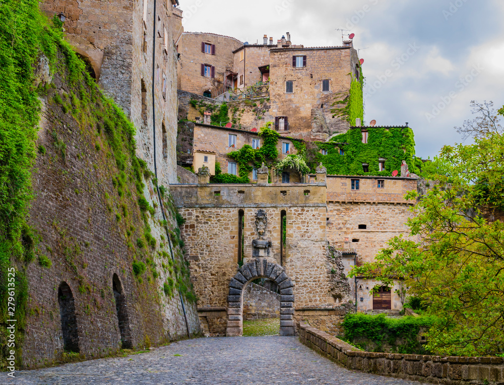 Sorano, Tuscany, Italy: stunning view of the ancient city gate Porta dei Merli
