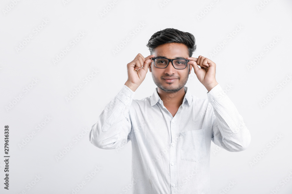 Yong indian employee multi expression on over white background Yong indian employee multi expression on over white background