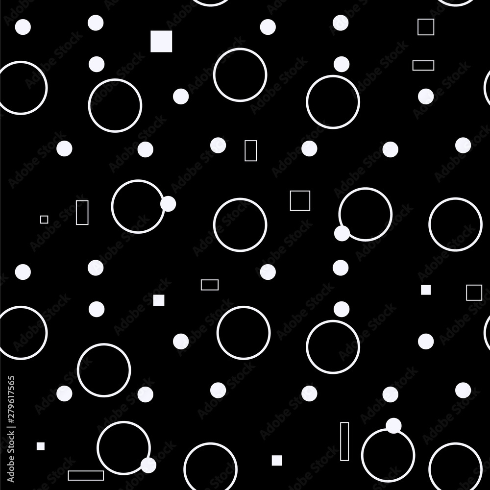 Seamless pattern. Abstract background with circles and squares. Black and white polka dot ornament eps10