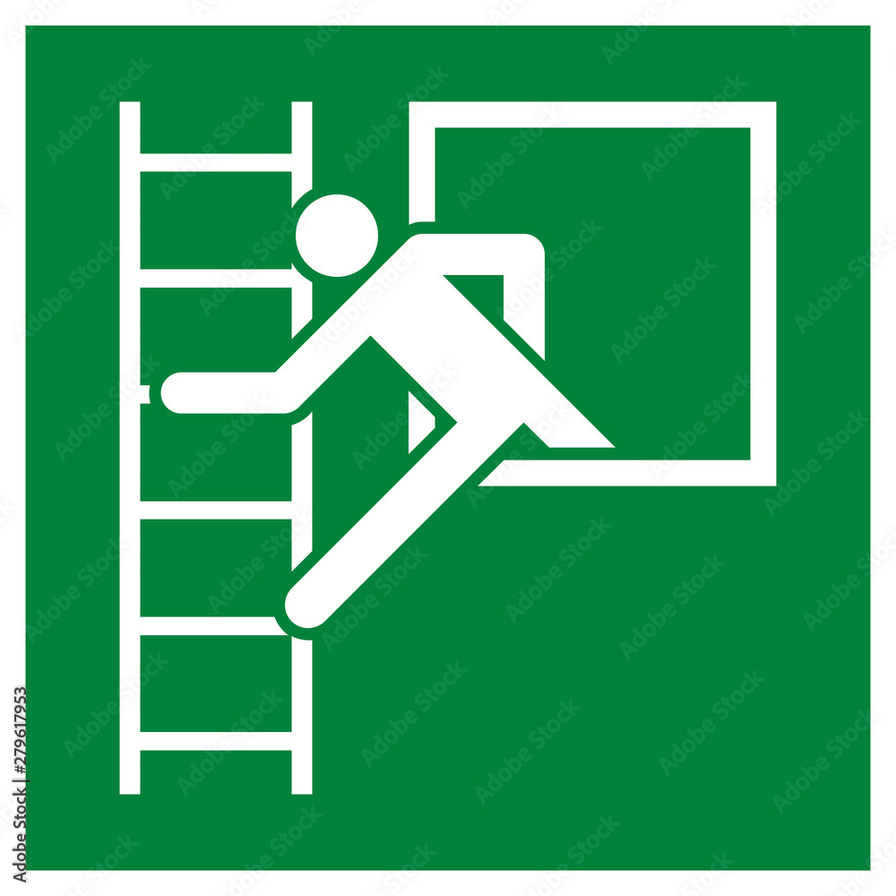 Emergency window with escape ladder sign Emergency window with escape ladder sign
