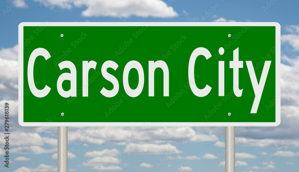 Rendering of a green highway sign for Carson City Nevada Rendering of a green highway sign for Carson City Nevada