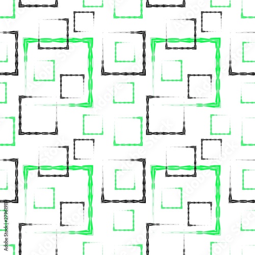 Green and black carved squares and frames for an abstract white background or pattern.