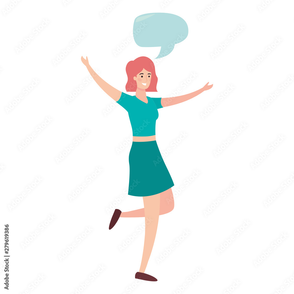 woman happy young character on white background