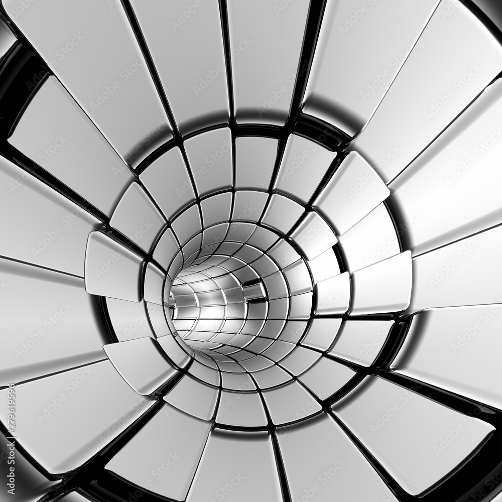 Naklejka premium Silver abstract tunnel shapes futuristic