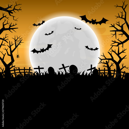 Halloween night background and full moon. space for text. vector illustration.