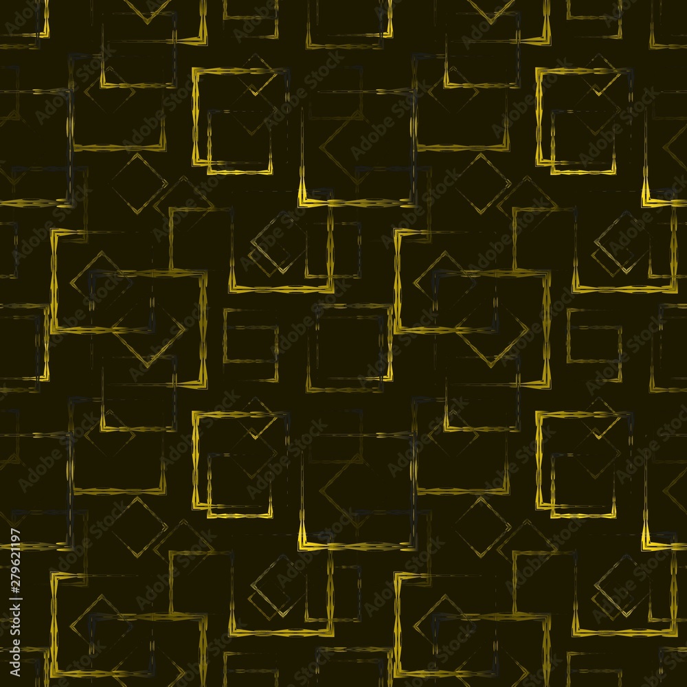 Gold carved squares and rhombuses for an abstract glowing background or pattern.