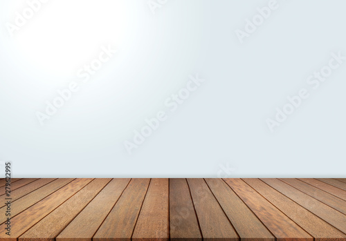 Wood floor and white wall  empty room for background. Big empty room in grange style with wooden floor  white wall