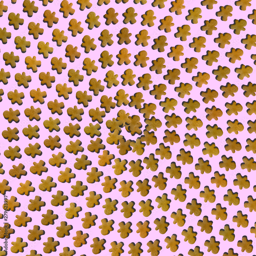 Gingerbread cookie photo pattern on pink background. Christmas concept. Gingerbread cookie photo pattern on pink background. Christmas concept.