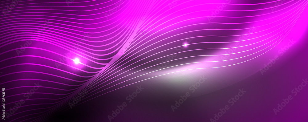 Neon vector wave lines abstract background, magic futuristic techno design