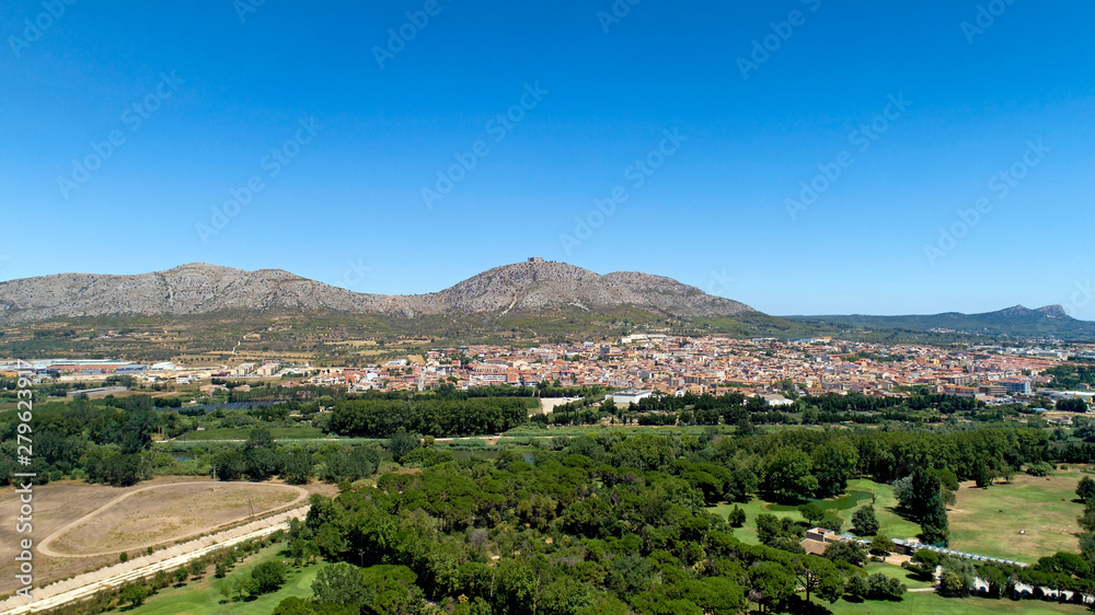 Aerial view of Torroella de Montgri city and castle in Catalonia