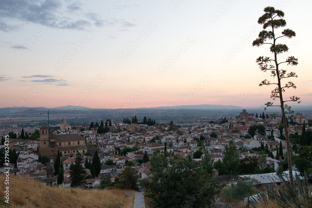 View of Granada at sunset, Spain