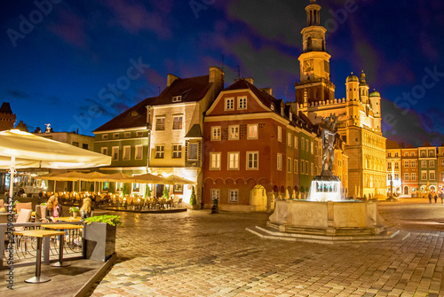 Old famous square market with restaurants and cafe in Poznan
