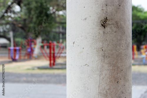 Fototapeta Naklejka Na Ścianę i Meble -  Close up of ordinary pole in the park, Thailand. It has small crack on surface.