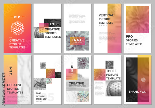 Creative social networks stories design, vertical banner or flyer templates with colorful gradient backgrounds. Covers design templates for flyer, leaflet, brochure, presentation, advertising.