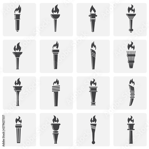 Torch icons set on background for graphic and web design. Simple illustration. Internet concept symbol for website button or mobile app.