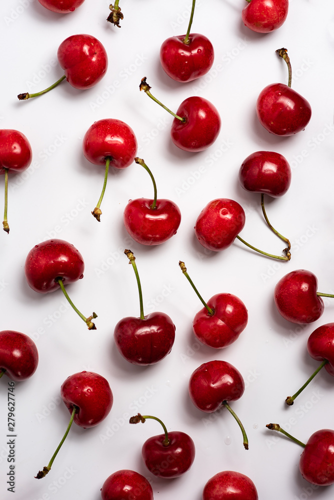 Bunch of fresh cherries on white Bunch of fresh cherries on white