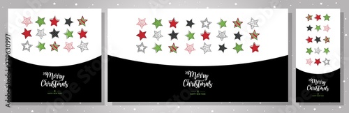 Set greeting cards Merry Christmas. Vector illustration with Christmas elements stars. Simple modern pattern.