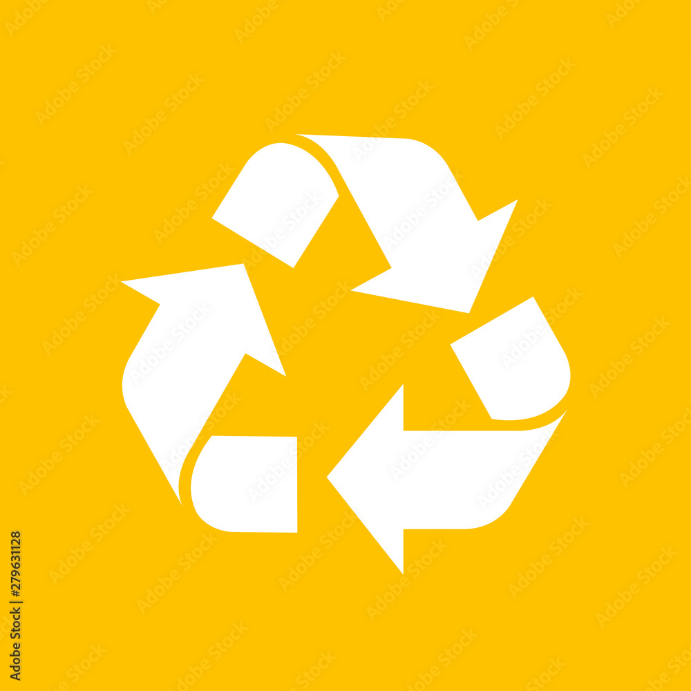 recycle symbol white isolated on yellow background, white ecology icon on yellow, white arrow shape for recycle icon garbage waste, recycle symbol for ecological conservation recycle symbol white isolated on yellow background, white ecology icon on yellow, white arrow shape for recycle icon garbage waste, recycle symbol for ecological conservation