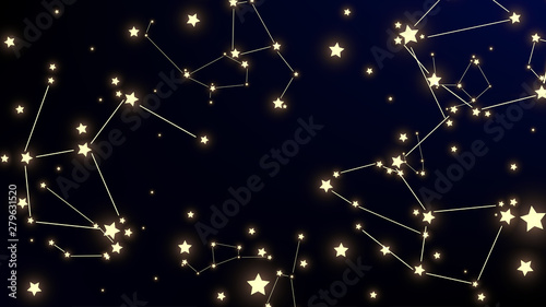 Constellation Map. Dark Blue Galaxy Pattern. Magic Cosmic Sky with Many Stars. Astronomical Print. Vector Space Stars Background.