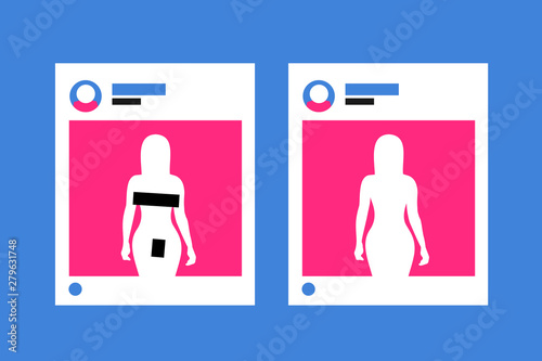 Social networking site and nudity policy - post is banned and censored because of adutl and mature content with naked woman, girl and lady photo