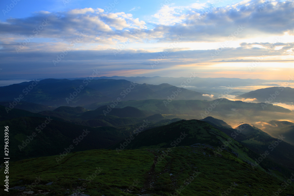 The sunrise in the Carpathians