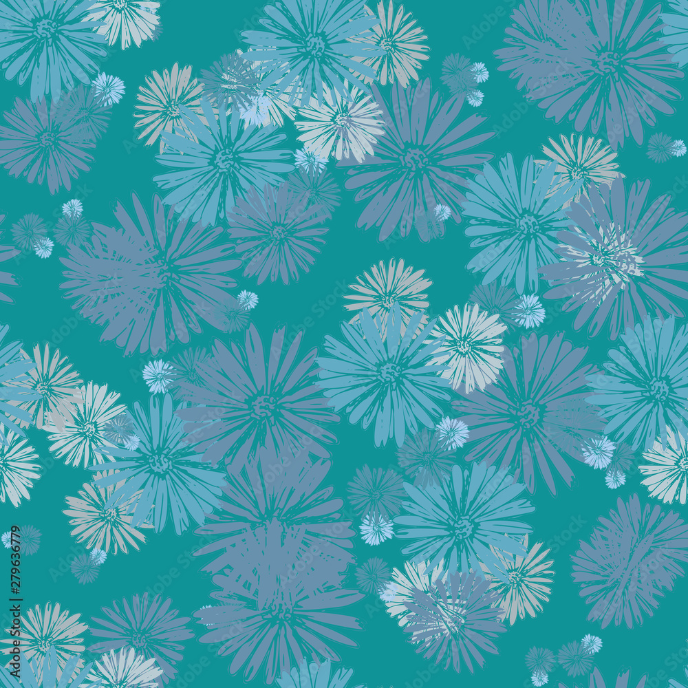 Blue chamomile meadow wildflower Nature seamless pattern. Silhouette vector. Spring decoration. Blue chamomile meadow wildflower Nature seamless pattern. Silhouette vector. Spring decoration.