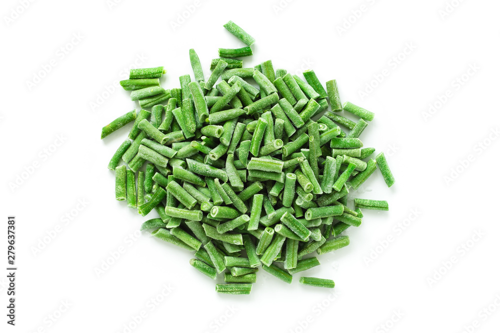 Frozen green beans isolated over white, top view Frozen green beans isolated over white, top view
