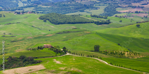 PIENZA  ITALY - MAY 12  2014  Beautiful typical countryside summer landscape  Tuscany
