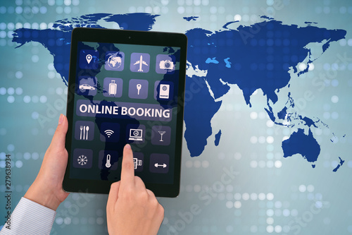 Concept of online booking for trip photo