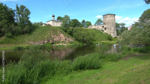 Sunny June day on the Pskova river. Pskov, Russia photo