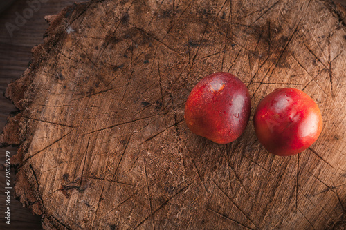 ripe sweet nectarine on a wooden background