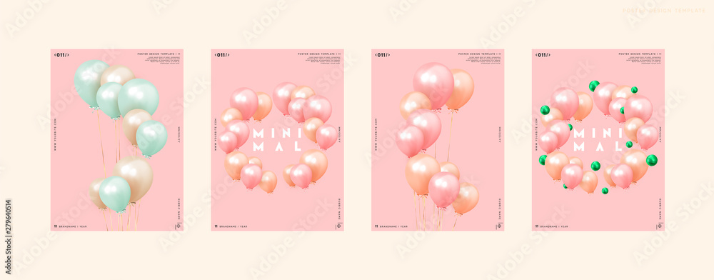 Festive background with helium balloons. Celebrate a birthday, Poster, banner happy anniversary. Realistic decorative design elements. Vector 3d object ballon with ribbon, pink and orange color.