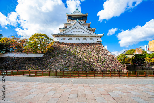 Kokura Castle was built by Hosokawa Tadaoki in 1602,Historical building.Kokura Castle is a Japanese castle in Kitakyushu, Fukuoka Prefecture, Japan. With colorful leaves and blue sky.. photo