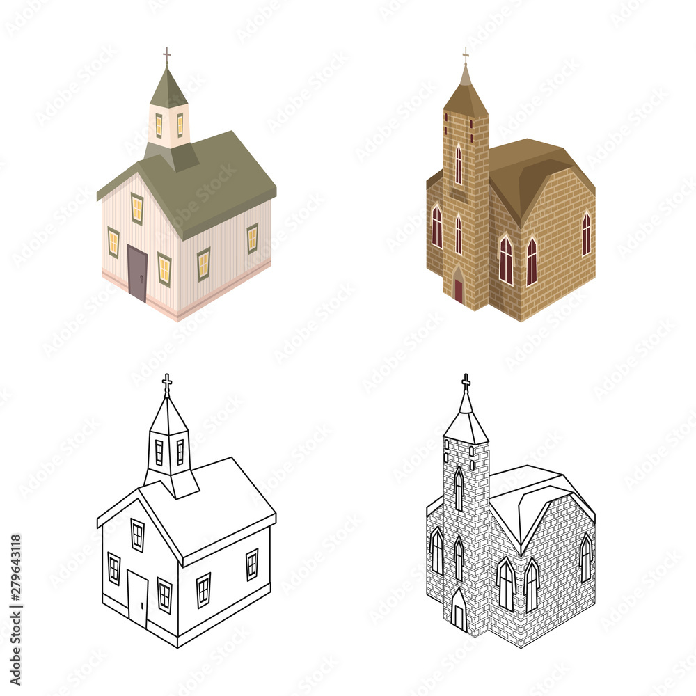 Vector illustration of temple and historic icon. Set of temple and faith stock vector illustration.