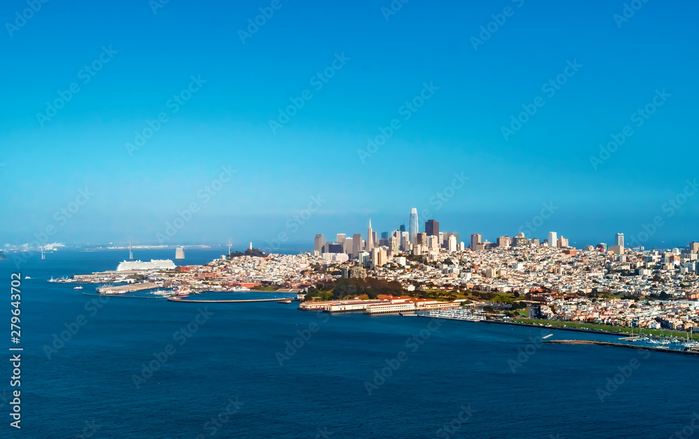 Downtown San Francisco aerial view of skyscrapers