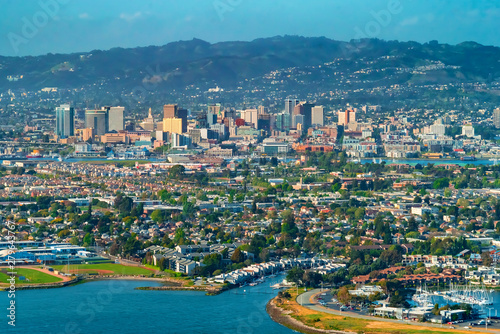 Aerial view of Oakland, CA from the bay