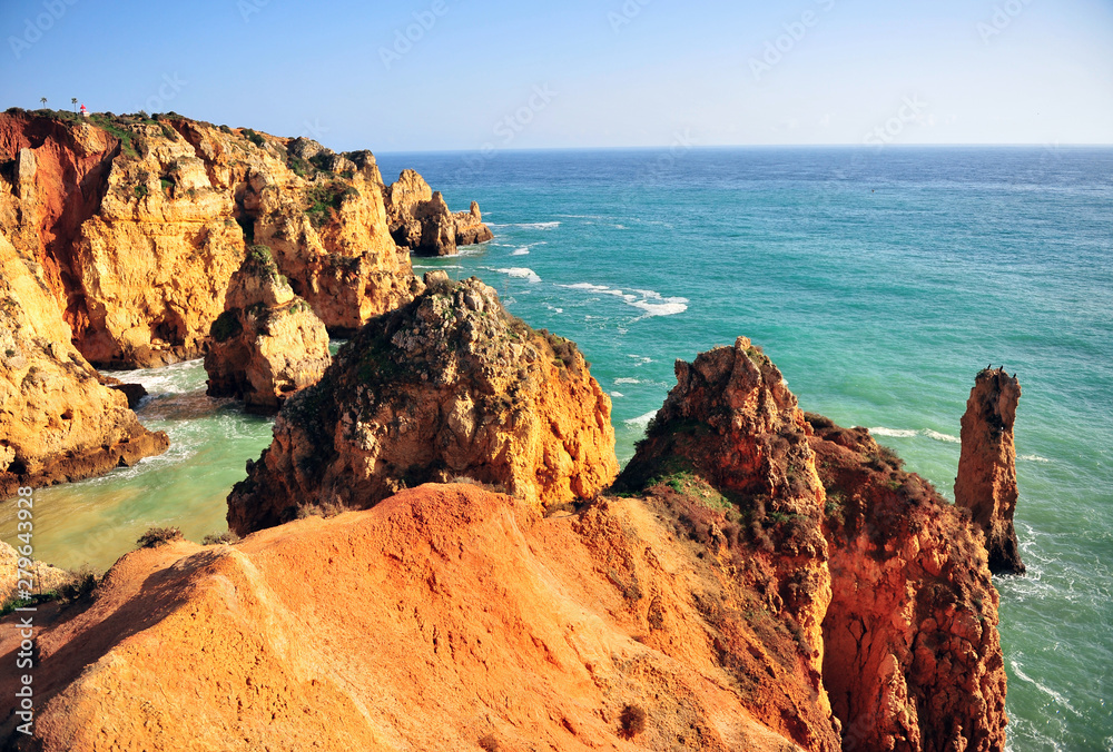 Beautiful cliffs with ocean on background, Portugal