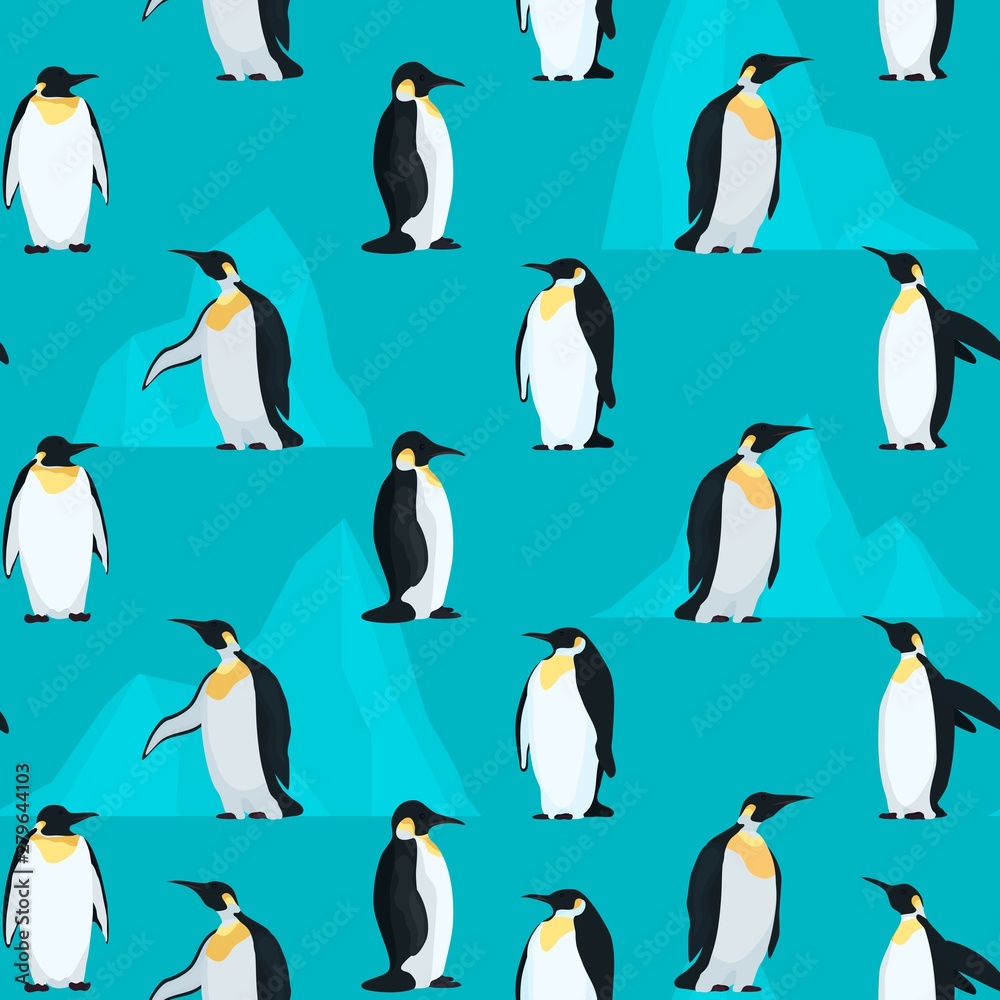 Naklejka premium Pattern seamless with penguins and bright icebergs