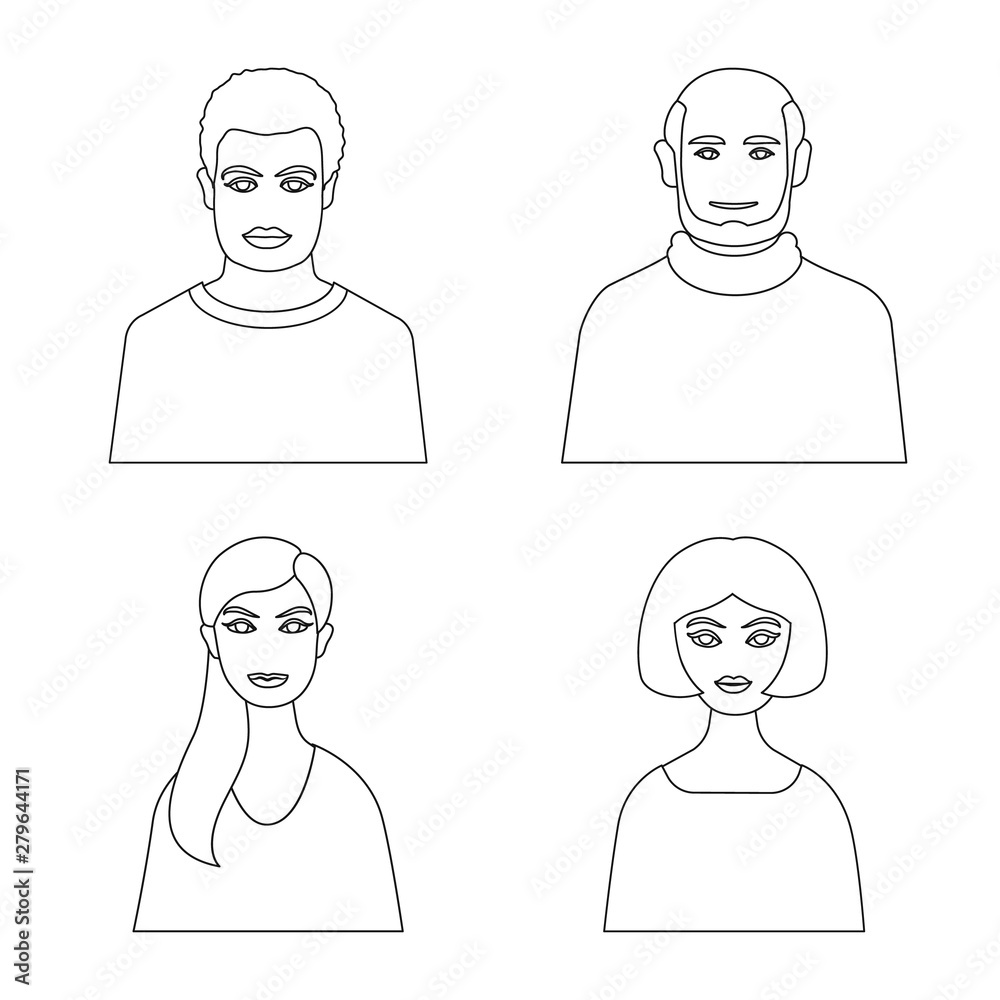 Vector illustration of character and avatar sign. Collection of character and person vector icon for stock. Vector illustration of character and avatar sign. Collection of character and person vector icon for stock.