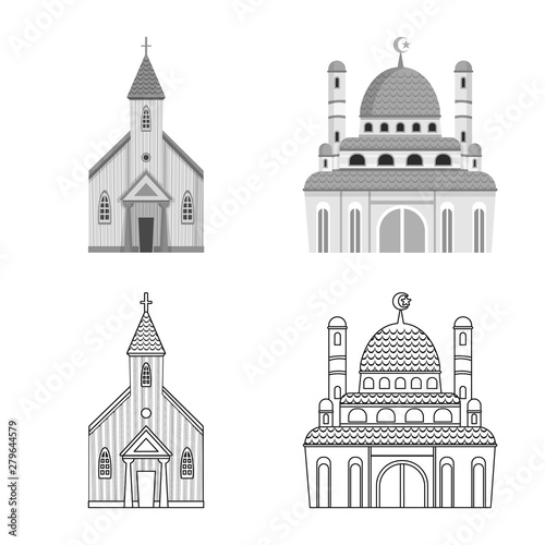 Vector design of cult and temple icon. Set of cult and parish vector icon for stock.