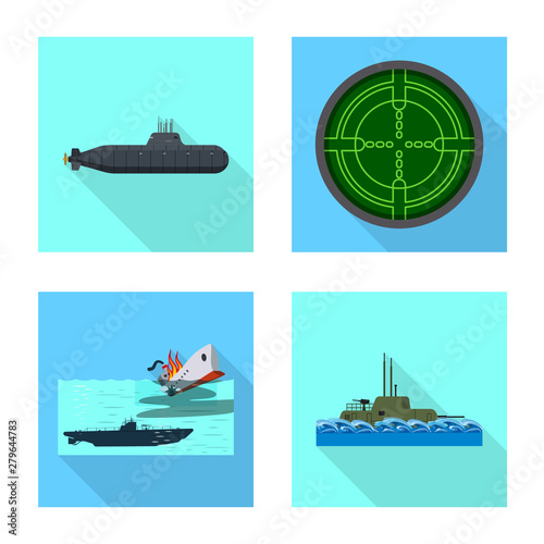Vector illustration of military and nuclear logo. Set of military and ship stock symbol for web.